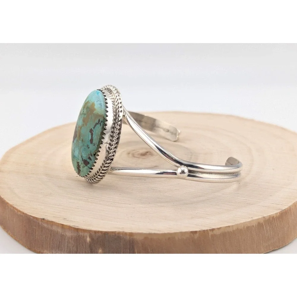Navajo Cuff Bracelet Carico Lake Turquoise Sterling Silver Signed Size‎ 6.75 **